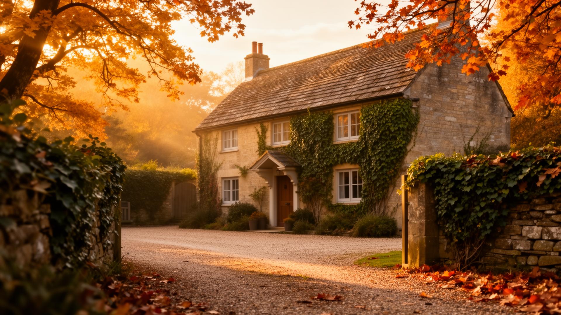 An English country cottage at the close of autumn
